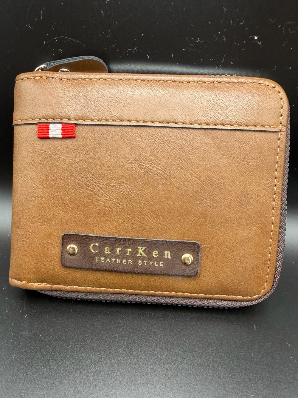 CarrKen Brown Leather Zip Wallet for Men
